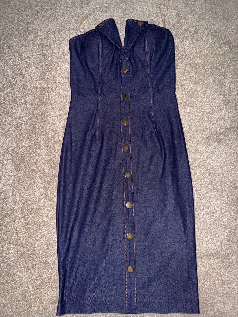 Fashion Nova Navy Strapless Button-Front Midi Dress